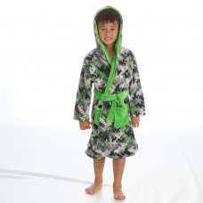 18C757: Infant Boys All Over Pixels Camo Plush Dressing Gown (2-6 Years)